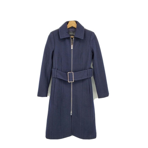 New Club Monaco Womens Vittoriah Coat Overcoat Zip Wool Blend Belt Navy Blue XS - Picture 3 of 6